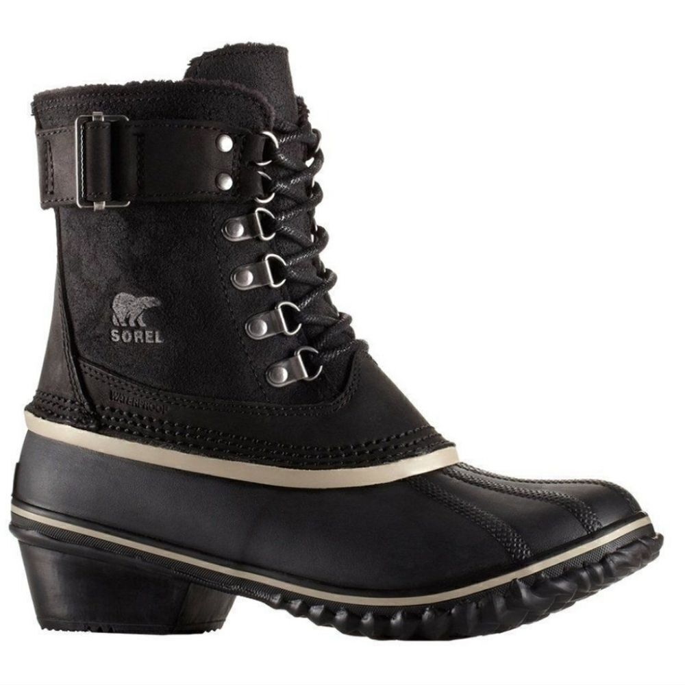 Sorel Fancy Lace II Black‎ Oiled Suede Leather Winter Snow Duck Boots Woman's 9